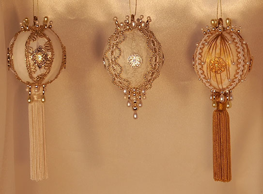 White and gold Gift Boxed Ornaments beautiful set of three Victorian Style ornaments