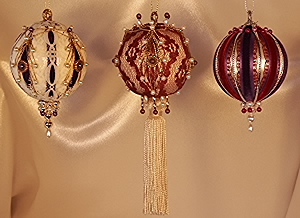 Burgundy and Purple set of three Victorian Style Christmas Tree Ornaments
